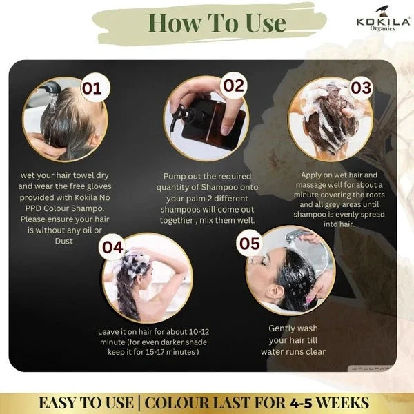 Kokila Hair Dye Shampoo Hair Colour - Natural Black or Brown for Women and Men (BUY 1 GET 1 FREE)