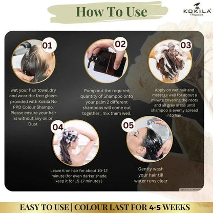 Kokila Hair Dye Shampoo Hair Colour - Natural Black or Brown for Women and Men (BUY 1 GET 1 FREE)
