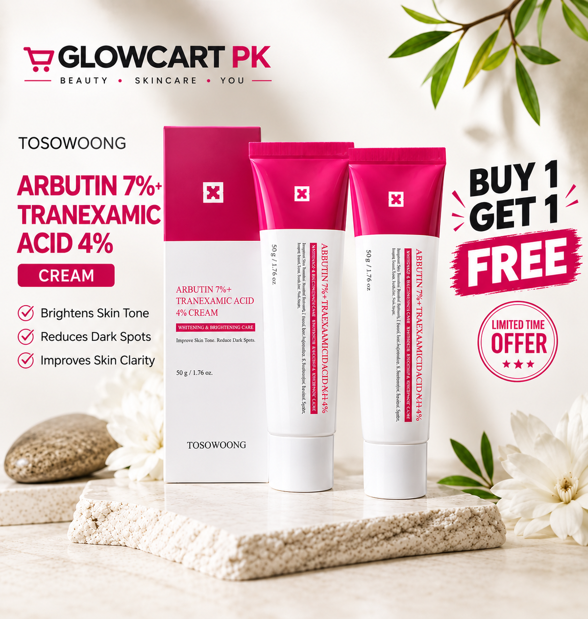 TOSOWOONG ARBUTIN 7% + TRANEXAMIC ACID 4% CREAM | BUY 1 GET 1 FREE