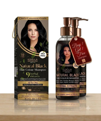 Kokila Hair Dye Shampoo Hair Colour - Natural Black or Brown for Women and Men (BUY 1 GET 1 FREE)