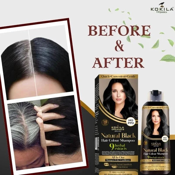 Kokila Hair Dye Shampoo Hair Colour - Natural Black or Brown for Women and Men (BUY 1 GET 1 FREE)
