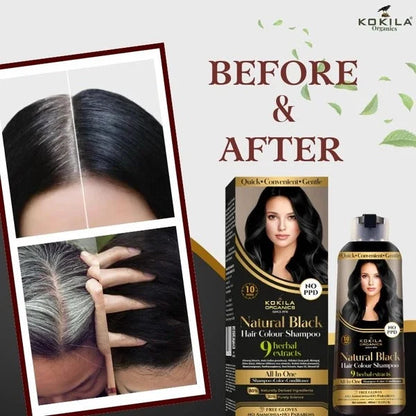 Kokila Hair Dye Shampoo Hair Colour - Natural Black or Brown for Women and Men (BUY 1 GET 1 FREE)