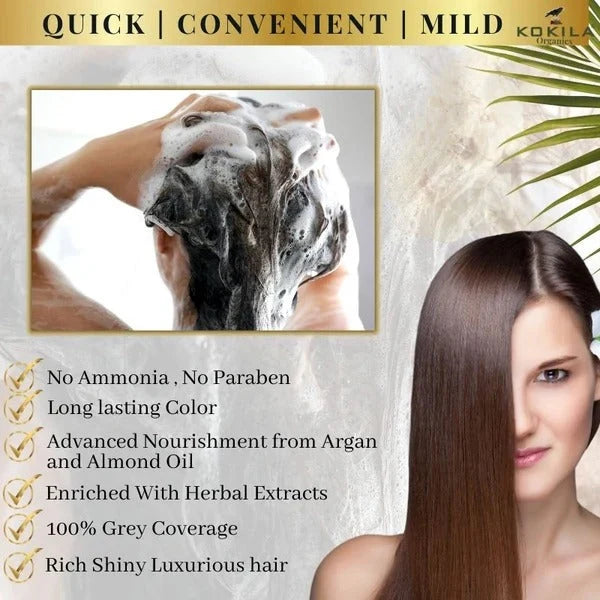 Kokila Hair Dye Shampoo Hair Colour - Natural Black or Brown for Women and Men (BUY 1 GET 1 FREE)