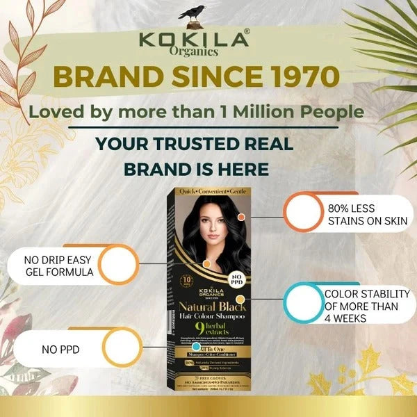 Kokila Hair Dye Shampoo Hair Colour - Natural Black or Brown for Women and Men (BUY 1 GET 1 FREE)